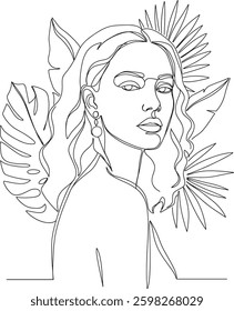 Woman Line Art,Simple, minimalist vector illustration of beautiful female faces. Line art.