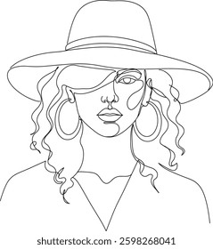 Woman Line Art,Simple, minimalist vector illustration of beautiful female faces. Line art.