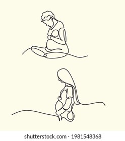 Woman Line drawing vector. Pregnant woman and motherhood Line art