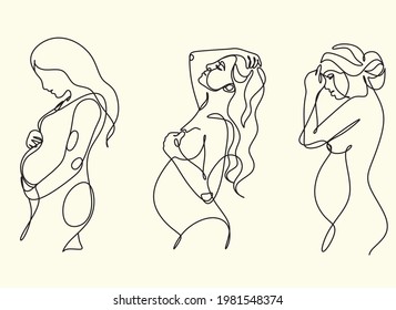 Woman Line drawing vector. Pregnant woman and motherhood Line art