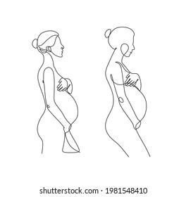 Woman Line drawing vector. Pregnant woman and motherhood Line art