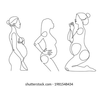 Woman Line drawing vector. Pregnant woman and motherhood Line art