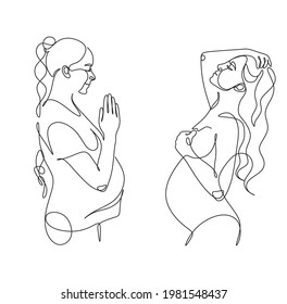 Woman Line drawing vector. Pregnant woman and motherhood Line art