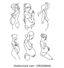Woman Line drawing vector. Pregnant woman and motherhood Line art