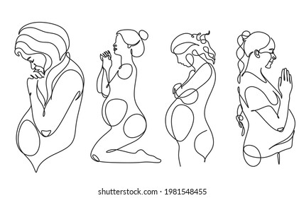 Woman Line drawing vector. Pregnant woman and motherhood Line art
