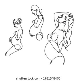 Woman Line drawing vector. Pregnant woman and motherhood Line art