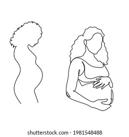 Woman Line drawing vector. Pregnant woman and motherhood Line art