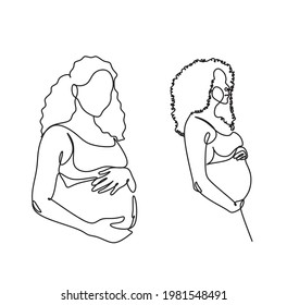 Woman Line drawing vector. Pregnant woman and motherhood Line art