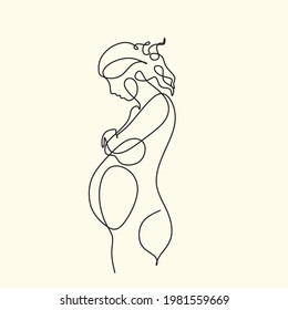 Woman Line drawing vector. Pregnant woman and motherhood Line art, Continuous line Pregnant woman International mother's day Simple hand drawn vector illustration