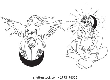 Woman Line drawing vector. Pregnant woman and motherhood Line art
