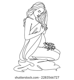 Woman Line drawing vector. Pregnant woman and motherhood Line art