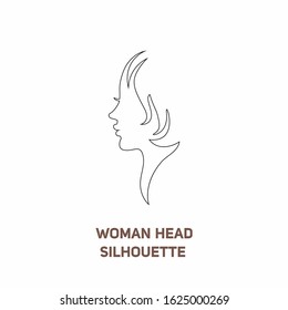 Woman line head silhouette, hand drawing female head. Minimalist woman face symbol icon side view. Lady face shape. Hand drawing outline
