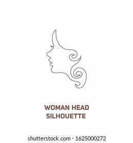 Woman Line Head Silhouette, Hand Drawing Female Head. Minimalist Woman Face Symbol Icon Side View. Lady Face Shape. Hand Drawing Outline
