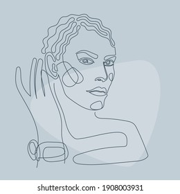 Woman lineart portrait pattern background. Line drown artwork for beauty shop poster, cosmetology center card, t shirt peint, girl's party flyer etc.