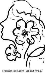 woman lineart vector flower floral embroidery print 