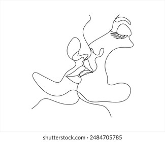 woman lip kiss one line art with flower Free One single line drawing abstract lips kissing 