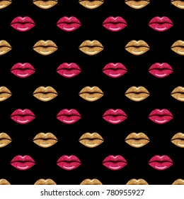 Woman Lips background. Beauty print, Fashion seamless pattern. Make up symbol. Vector kiss lips.