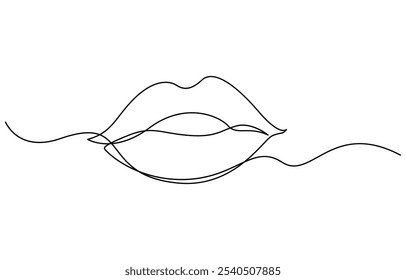 Mulher Lábios Linha contínua Ilustração de Arte, Desenho de linha única contínua de boca e lábios. Símbolo conceitual de maquiagem e batom em estilo linear simples. Ícone de Linha Contínua de Lábios Humanos