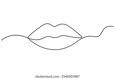 Mulher Lábios Linha contínua Ilustração de Arte, Desenho de linha única contínua de boca e lábios. Símbolo conceitual de maquiagem e batom em estilo linear simples. Ícone de Linha Contínua de Lábios Humanos