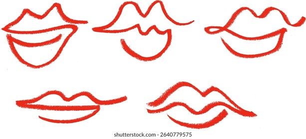 Woman Lips Crayon Chalk Drawing Vector Set