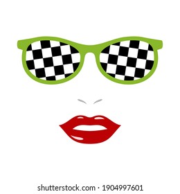 Woman lips and eyeglasses with checked pattern