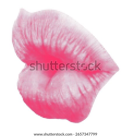 Woman lips halftone collage element. Grunge cut out shape with dotted texture. Trendy Y2K style