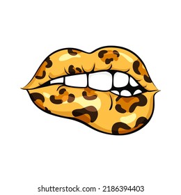 Woman lips with leopard makeup. Vector illustration.