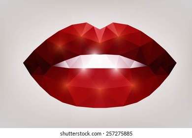 Woman lips. Low-poly triangular style illustration.