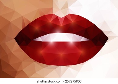 Woman lips. Low-poly triangular style illustration.