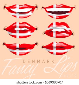 Woman Lips Painted Flag of Denmark : Vector Illustration