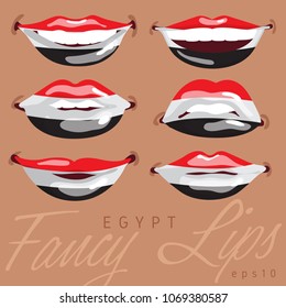 Woman Lips Painted Flag of Egypt : Vector Illustration