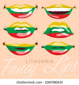 Woman Lips Painted Flag of Lithuania : Vector Illustration