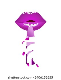 Woman lips with purple lipstick close up. Lipstick or lipgloss. Makeup concept. Purple lips on white background