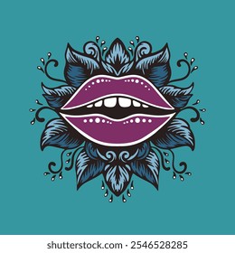 Woman lips retro style design. Vector illustration.