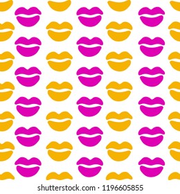 Woman lips seamless pattern doodle modern pop art. Colored lipstick simple vector illustration. Textile design.