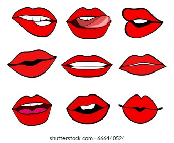 Woman Lips Set Pop Art Retro Stock Illustration 1147998899