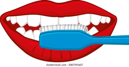 Woman lips with toothbrush. Teeth brushing. Dental care symbol