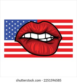 woman lips with usa flag on back