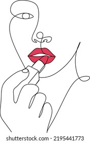 Woman with Lipstick Continuous One Line Drawing. Style Template with Abstract Female Face and Lipstick. Modern Minimalist Simple Linear Style. Beauty Fashion Design. Raster copy