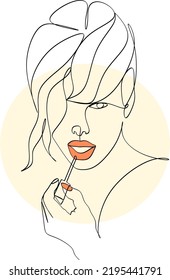 Woman with Lipstick Continuous One Line Drawing. Style Template with Abstract Female Face and Lipstick. Modern Minimalist Simple Linear Style. Beauty Fashion Design. Raster copy