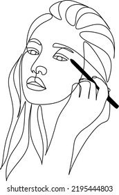 Woman with Lipstick Continuous One Line Drawing. Style Template with Abstract Female Face and Lipstick. Modern Minimalist Simple Linear Style. Beauty Fashion Design. Raster copy
