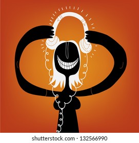 woman listen music in headphones