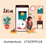 
Woman listen Music Streaming Vector illustration

