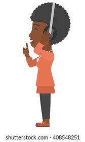 Woman listening music in headphones