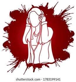 Woman listening music with headphones cartoon graphic vector