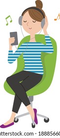 A woman listening to music on her smartphone