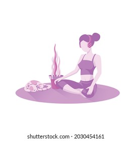 Woman listening music and relax practicing yoga