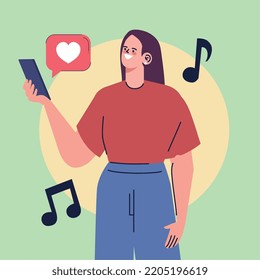 woman listening music in smartphone