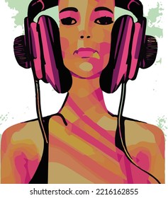 woman listening to music vector