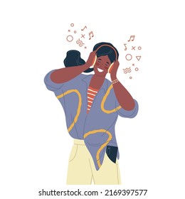 Woman listening a music, vector icon or clipart.